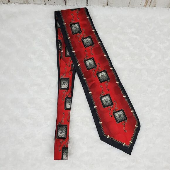 Ottimo Uomo Silk Tie & Pocket Square Set Red Print - Picture 2 of 9